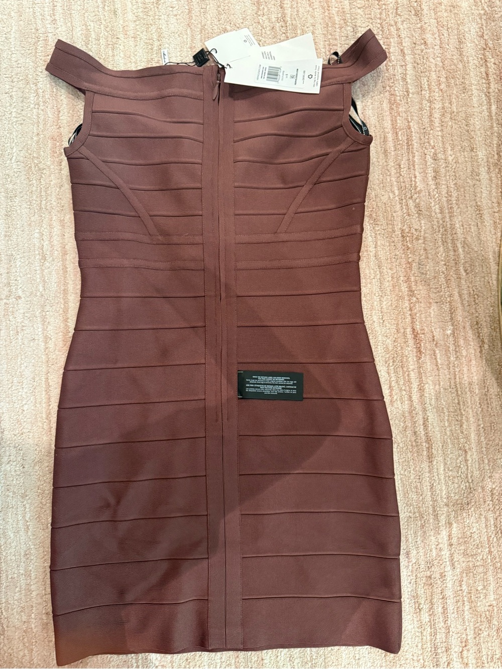 Herve Leger Chocolate Brown Bandage Off-Shoulder Mini Dress - Picture 3 of 4